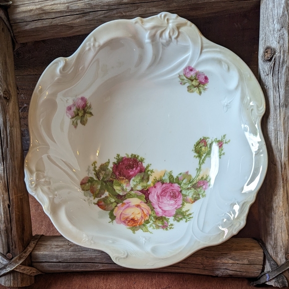 Antique JS Bavaria Germany Handpainted Porcelain Roses Bowl - Picture 2 of 13